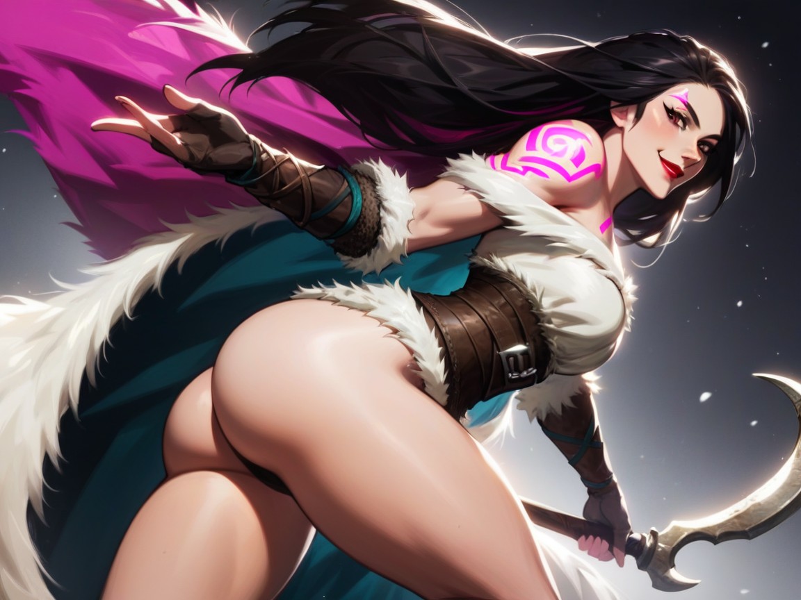 Wearing Pink Fur Viking Clothes, Pale Tan Skin, Backlit Hentai AI Porn