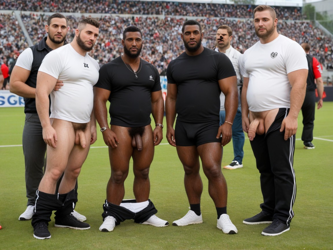 Standing, Lots Of People Watching, Lots Of Dark Skined Bearded Gathered On A Soccer Field AI Gay Porn