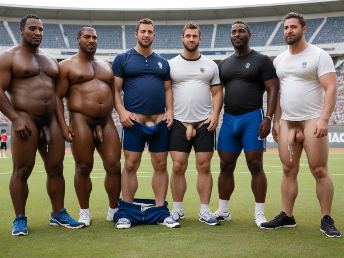 Puddles Of Cum On The Ground, Big Balls Hanging, Hairy Chest AI Gay Porn