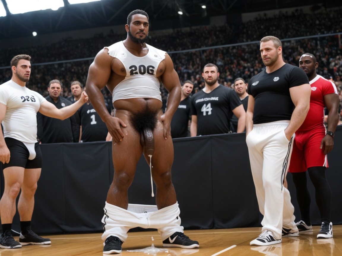 Hairy Bearded Average Black Guys, Wide Angle, Sporty Shorts AI Gay Porn