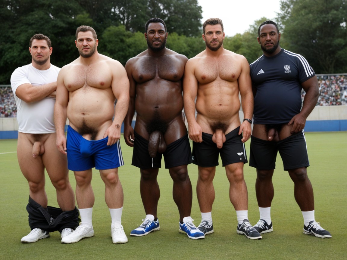 Hyper Pubes Growth, On A Soccer Field, Shorts Down AI Gay Porn