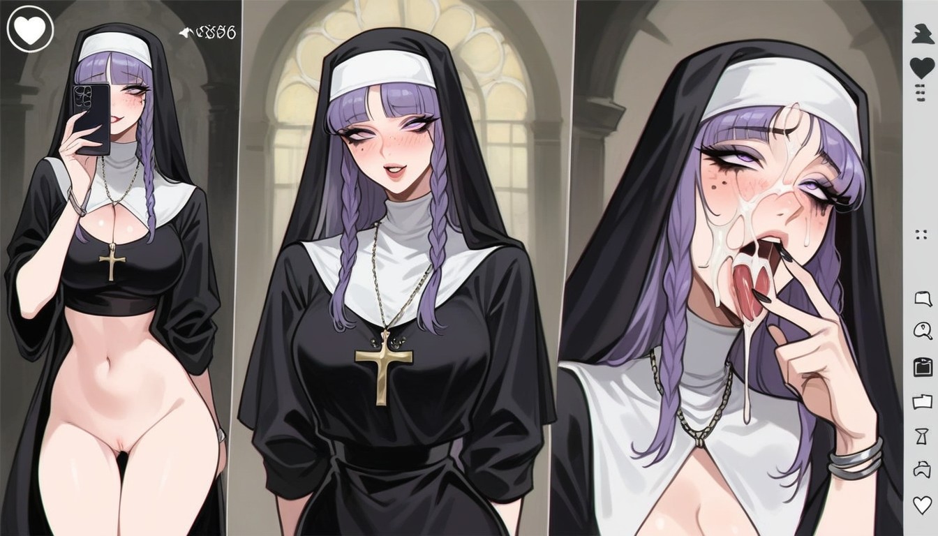 Tight Clothing, Silver Nails, Extremely Long Braided Pigtails Hentai AI Porn
