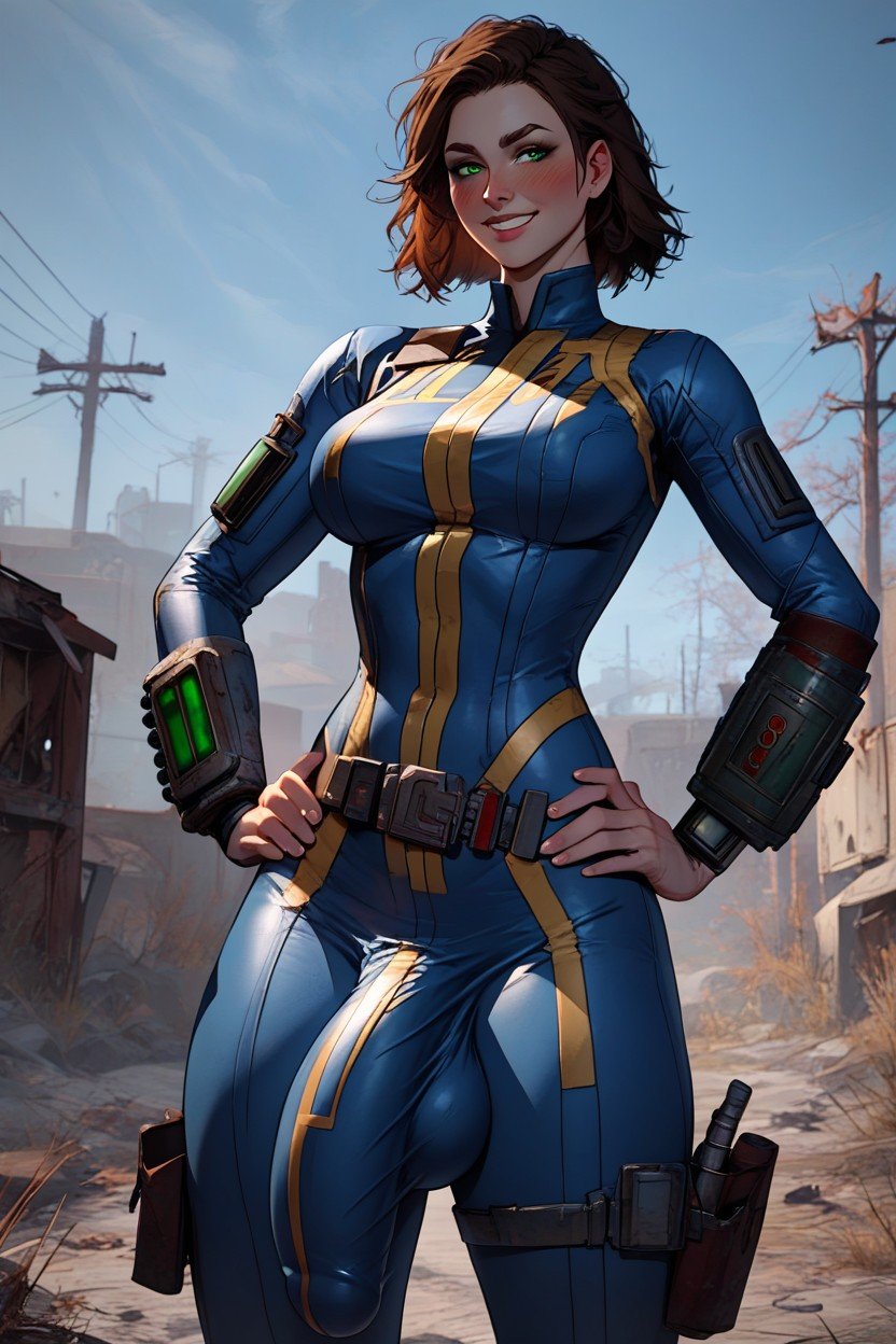 Vault Woman, Fallout, Green Eyes쉬메일 AI 포르노