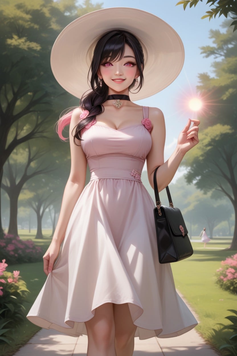 Looking Over Shoulder, Black Choker, Pink Iris Hentai AI Porn