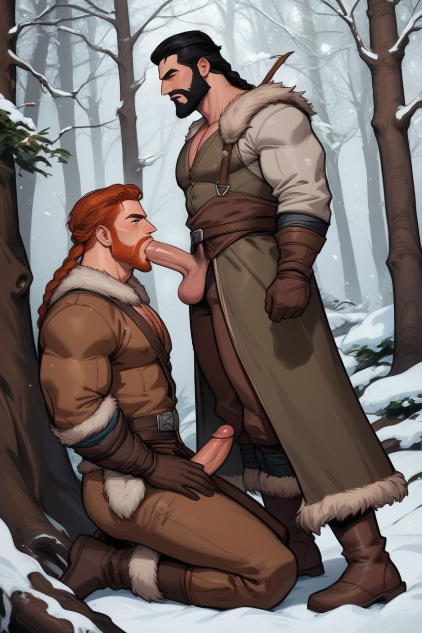 Full Body, Snowing, White Man AI Gay Porn