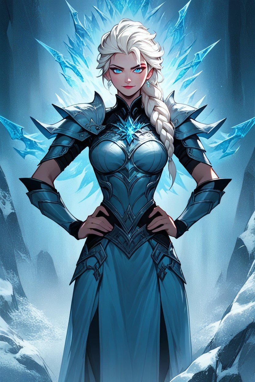 엉덩이에 손 포즈, Wearing Lich King Armor, Elsa From Frozen헨타이 AI 포르노