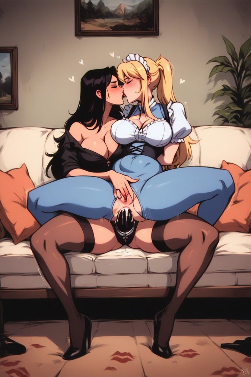 Black Strapon, Reverse Cowgirl, Pussy Dripping Hentai AI Porn