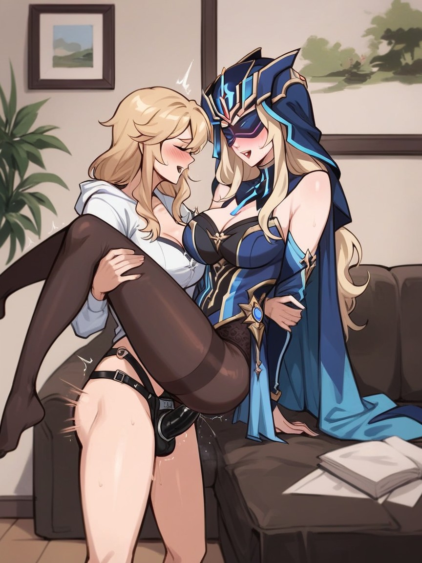 Waist Shot, Legs Together, Sitting On Couch Hentai AI Porn