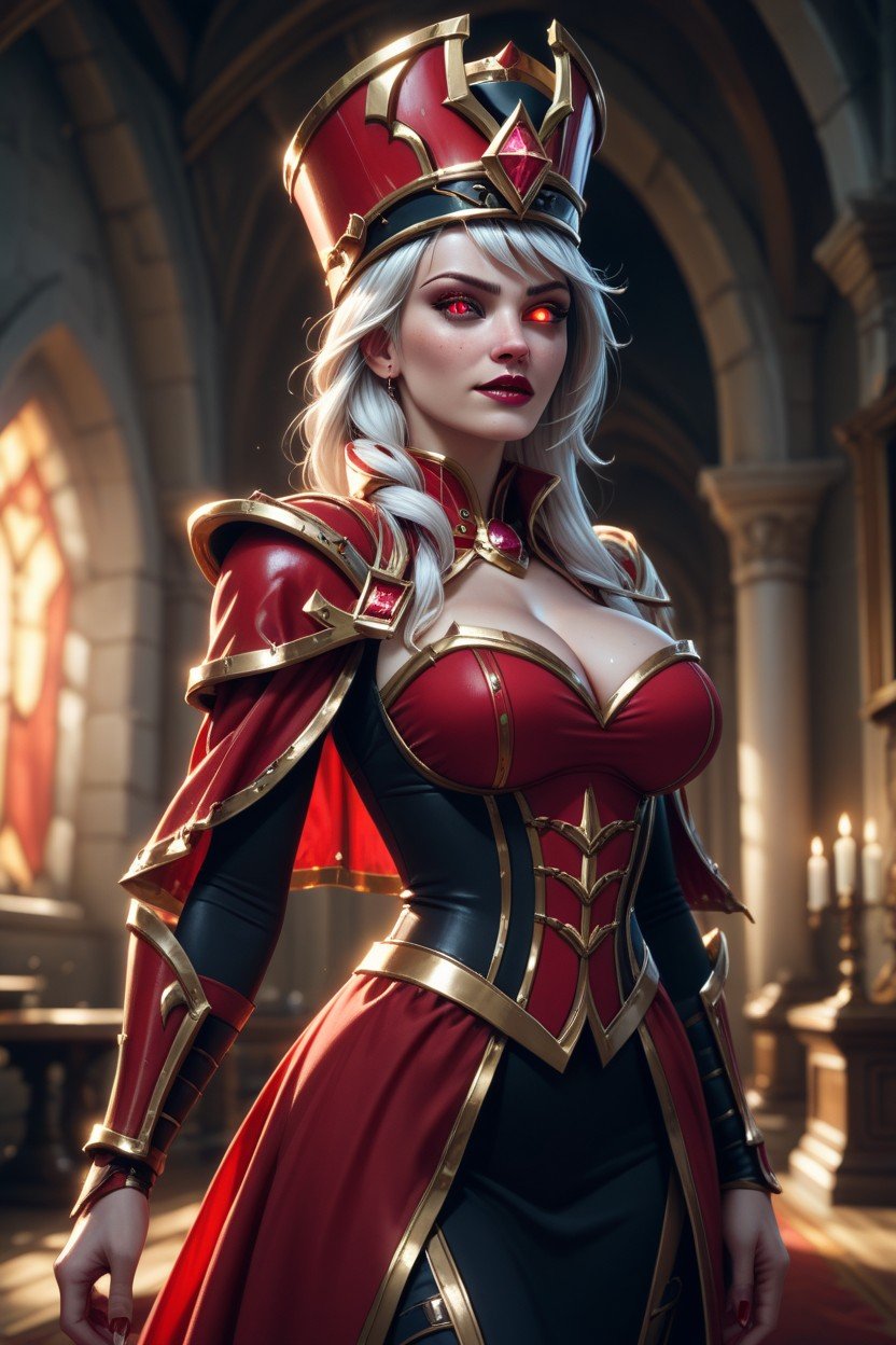 Wearing Sally Whitemane Armor From World Of Warcraft, Anna From Frozen, Glowing Eyes Travesti IA Pornô