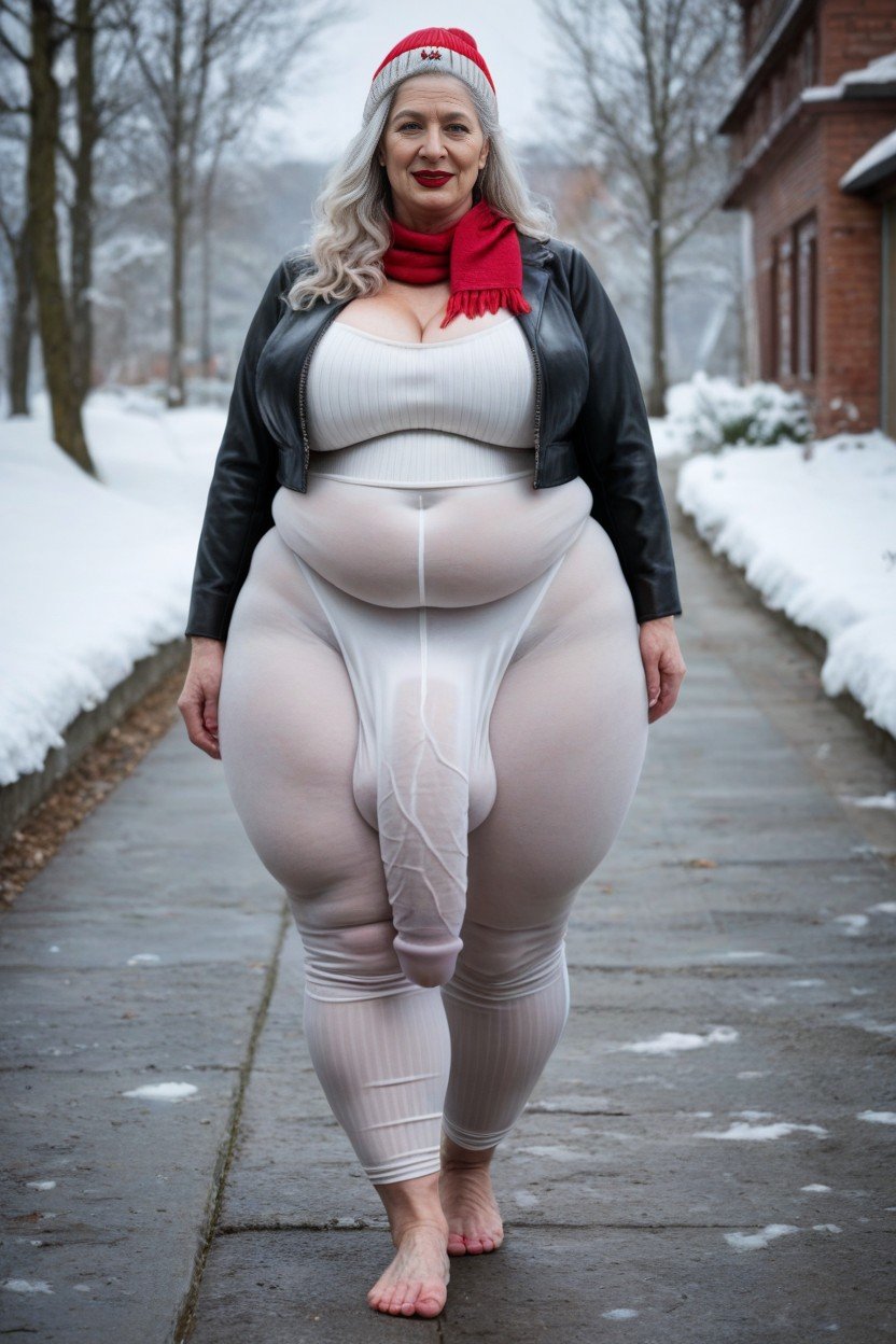 Cheveux Blancs, Ssbbw, Busy Neighborhood Background Large Zip Up Coat Porno IA Furry