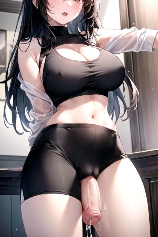 Navel Exposed, Pale White Skin, Sporty Shorts Hentai AI Porn