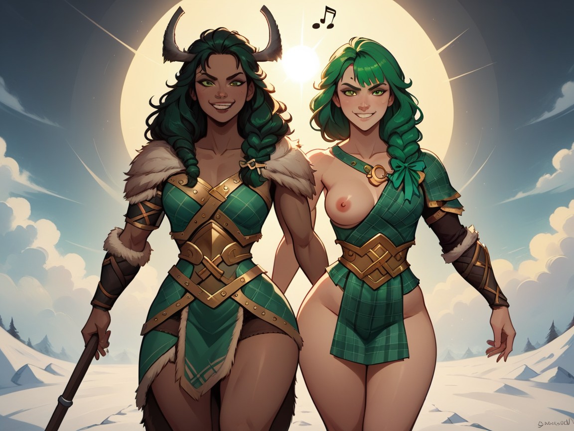 Squared Torso, Plaid Viking Armor, Green Hair Ribbon AI Porn