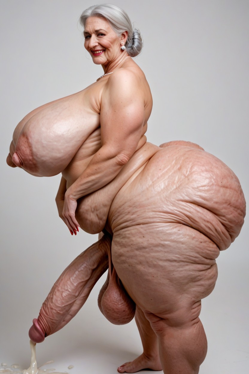 Extremely Large Ass, White Hair, Big Curves Shemale AI Porn