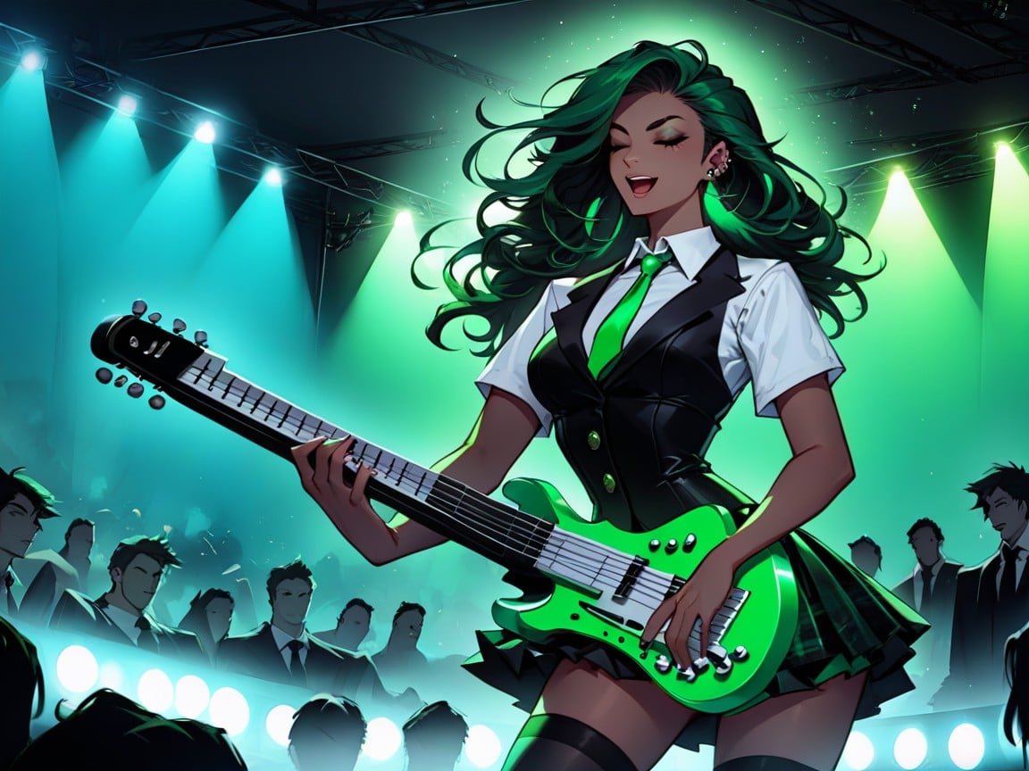 Petite Poitrine, Matching Eyes, Wearing Green Rockstar Clothes Porno IA Latina