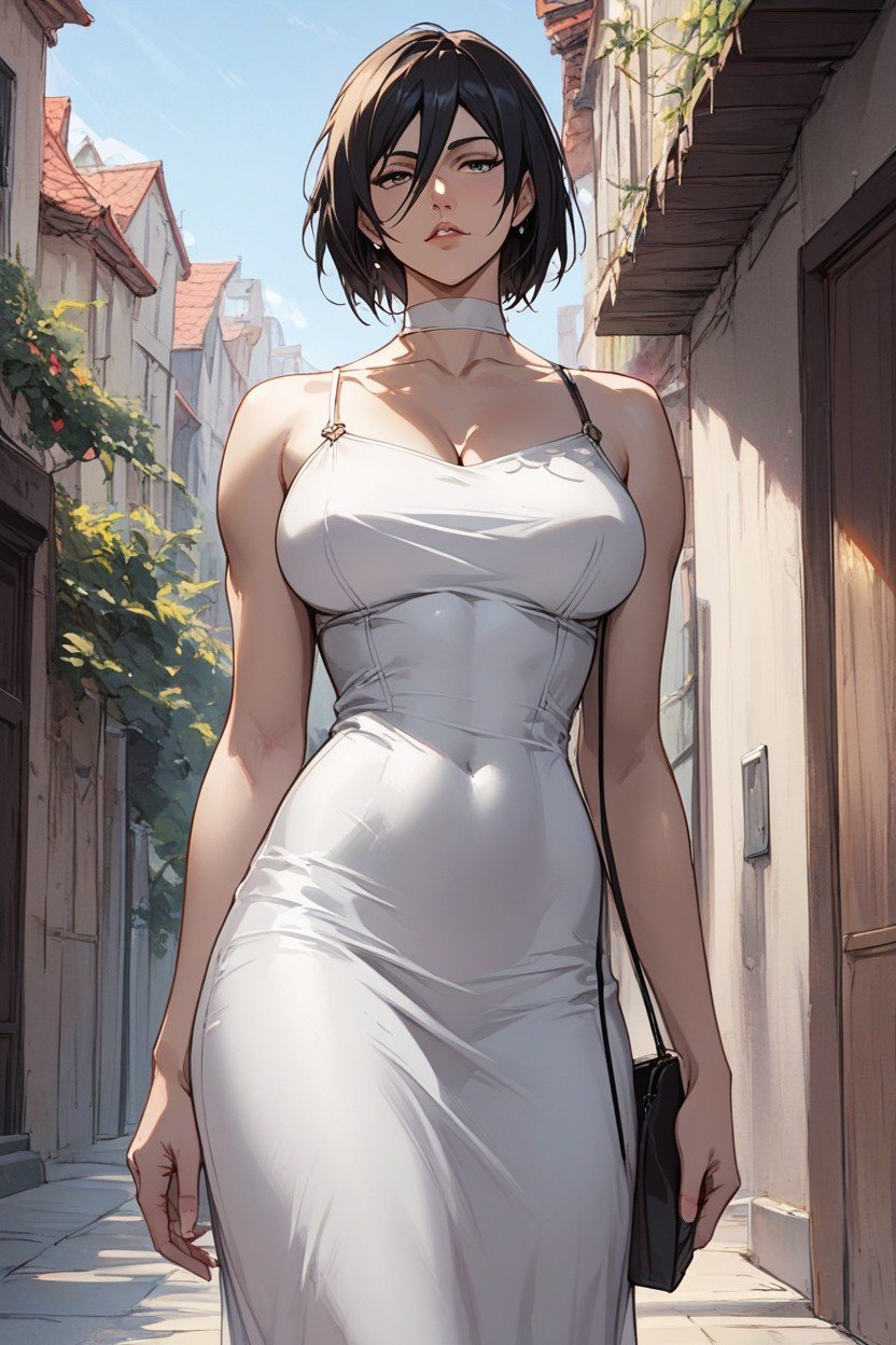 Mikasa Ackerman, Vista Frontal, Slinky Grey Dress Pornografia peluda com IA