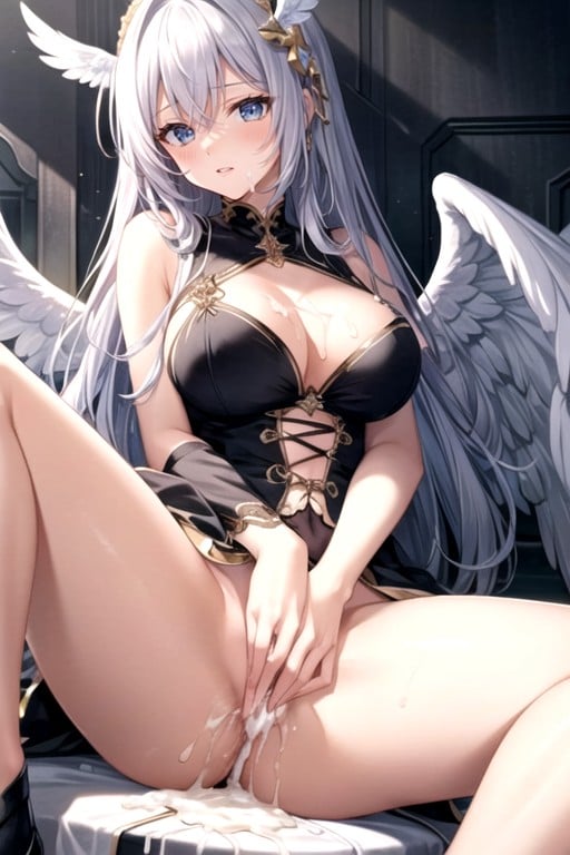 Sentada Com Pernas Abertas, Creampie, Female Angels In Background Masturbating Hentai IA pornografia