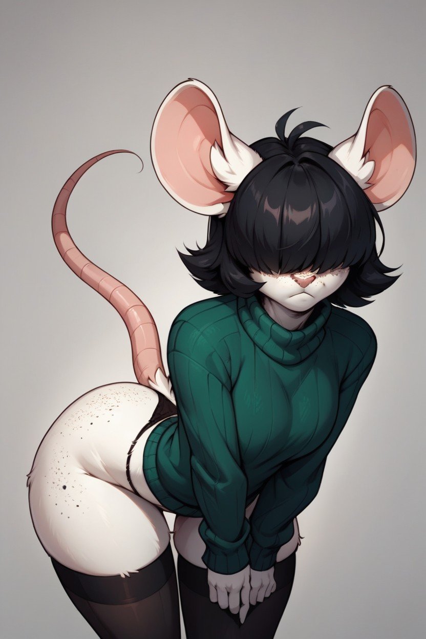 Sexy Mouse, Removing Panties, Black Hair Over Eyes Furry AI Porn