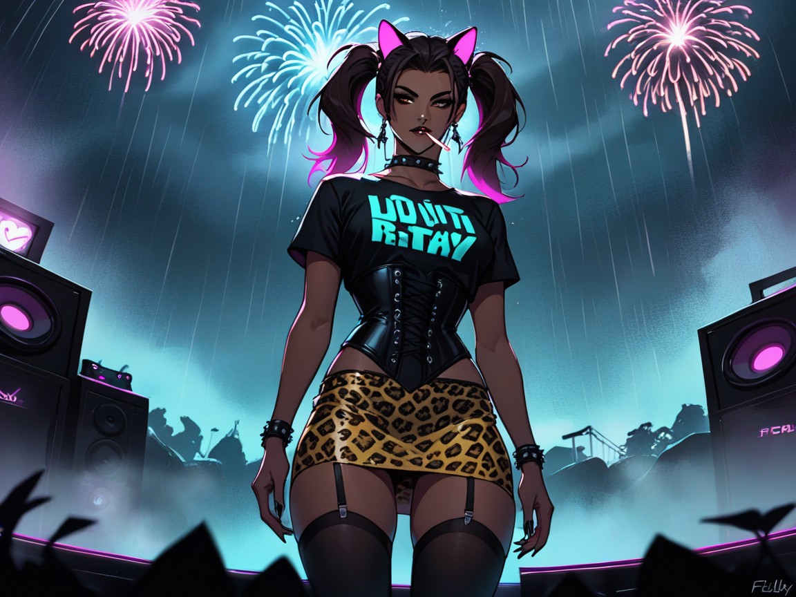 Night, Hips Wider Than Shoulders, Cat Ears Latina AI Porn
