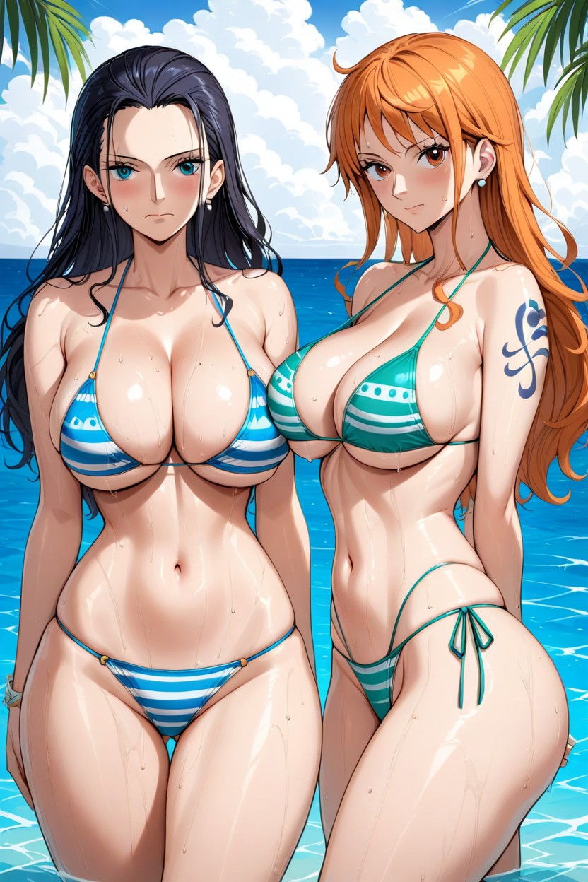 Orange_eyes, White_bikini, Cowboy_shot Hentai AI Porn