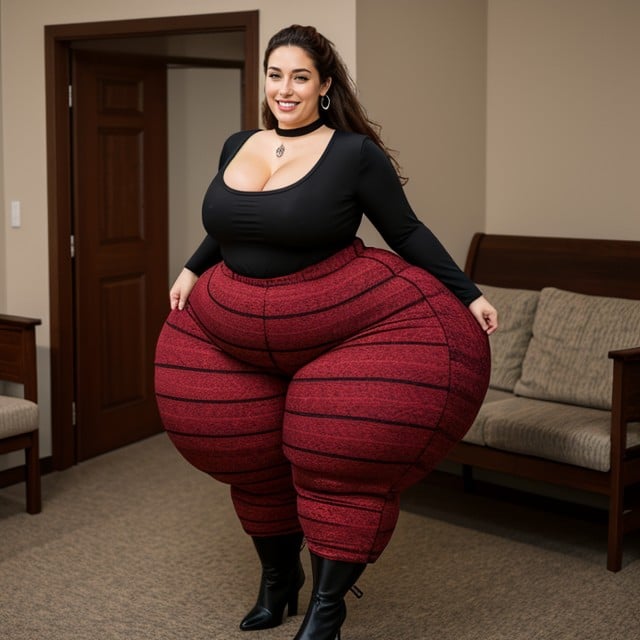 Sorrindo Com A Boca Aberta, Hyper Bottom Heavy Hourglass Shape, Curvaceous Travesti IA Pornô