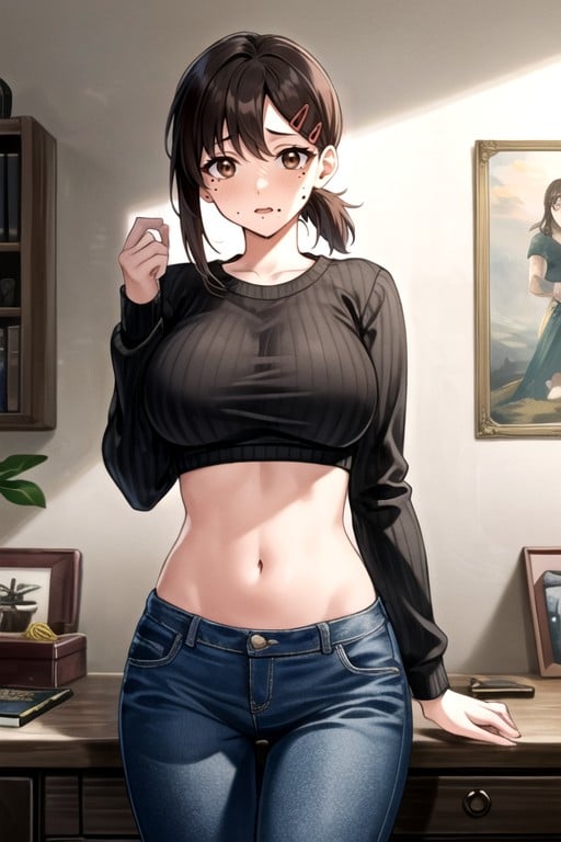 Jeans, Pull-over, Style D'art Aux Traits Épais Porno IA Hentai