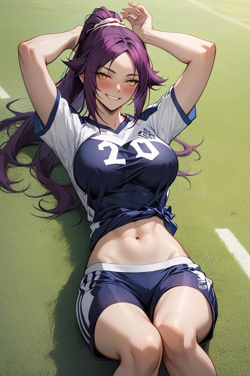 Cleavage, Oversized Soccer Jersey, Arms Up Hentai AI Porn