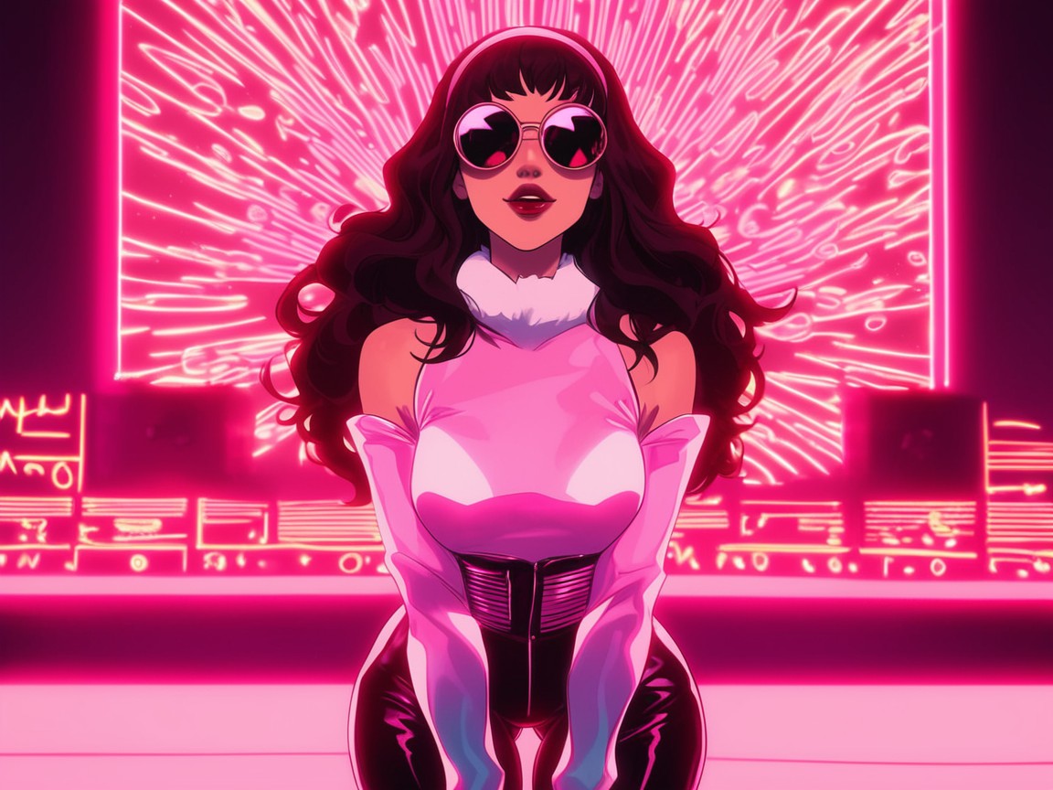 Neon Pink Fog In Background, Pink Rock Star Sunglasses, Pink Eyeshadow AI Porn