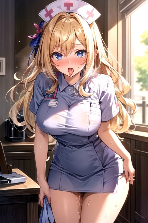 Lifted Miniskirt, Nurse Outfit, Sweaty Pussy Hentai AI Porn