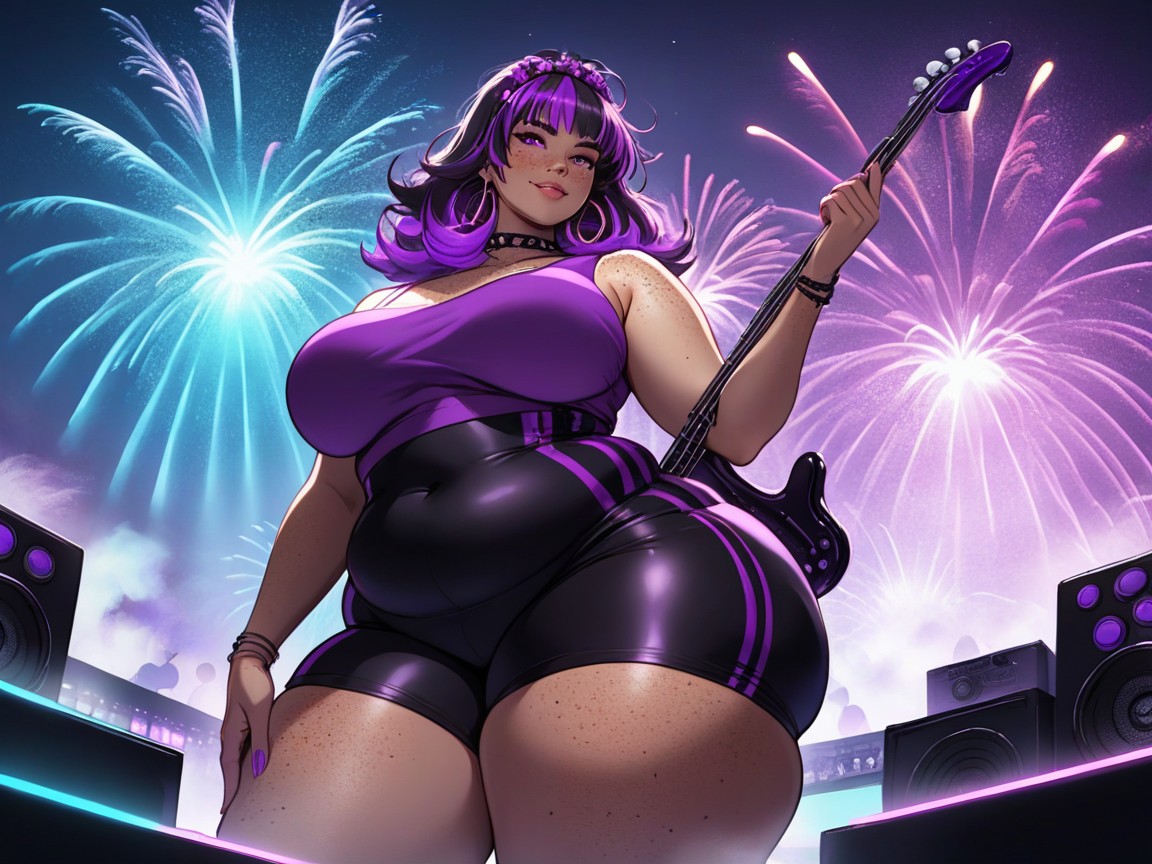 Thick Ass, Wearing Purple Rockstar Clothes, Vibrant Colors Latina AI Porn