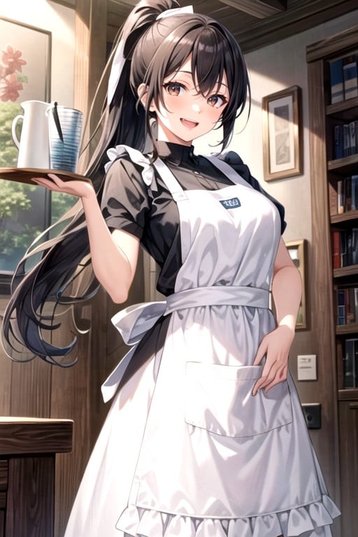 Brown Eyes, Ponytail, Apron Hentai AI Porn