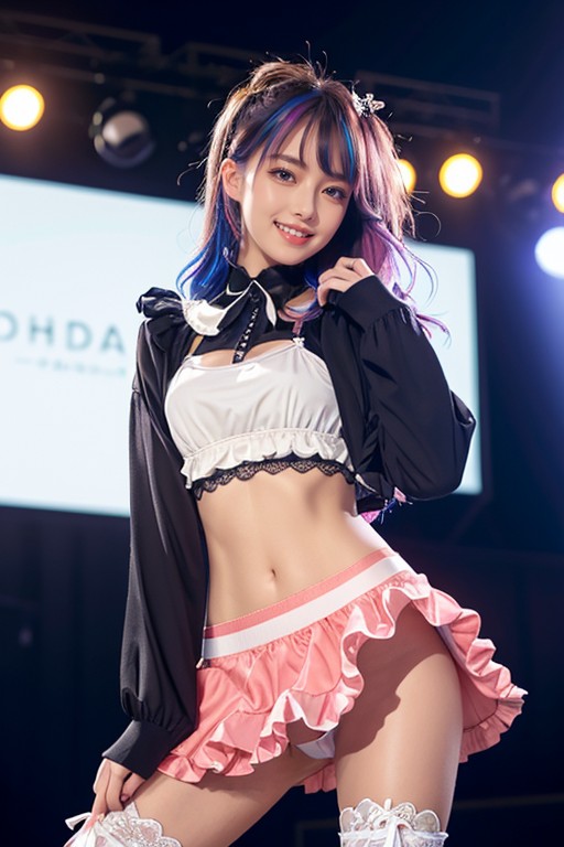 Colorful Pink Costume, On The Stage, Hair Asian AI Porn