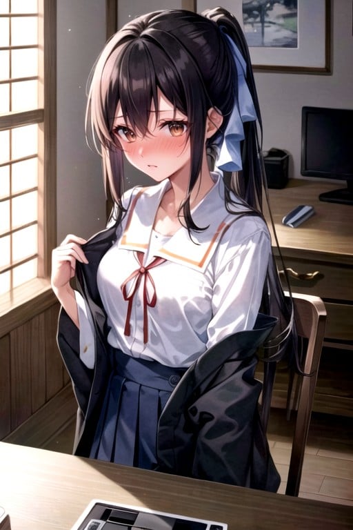 Uniform, Hair Ribbon, Ponytail Hentai AI Porn