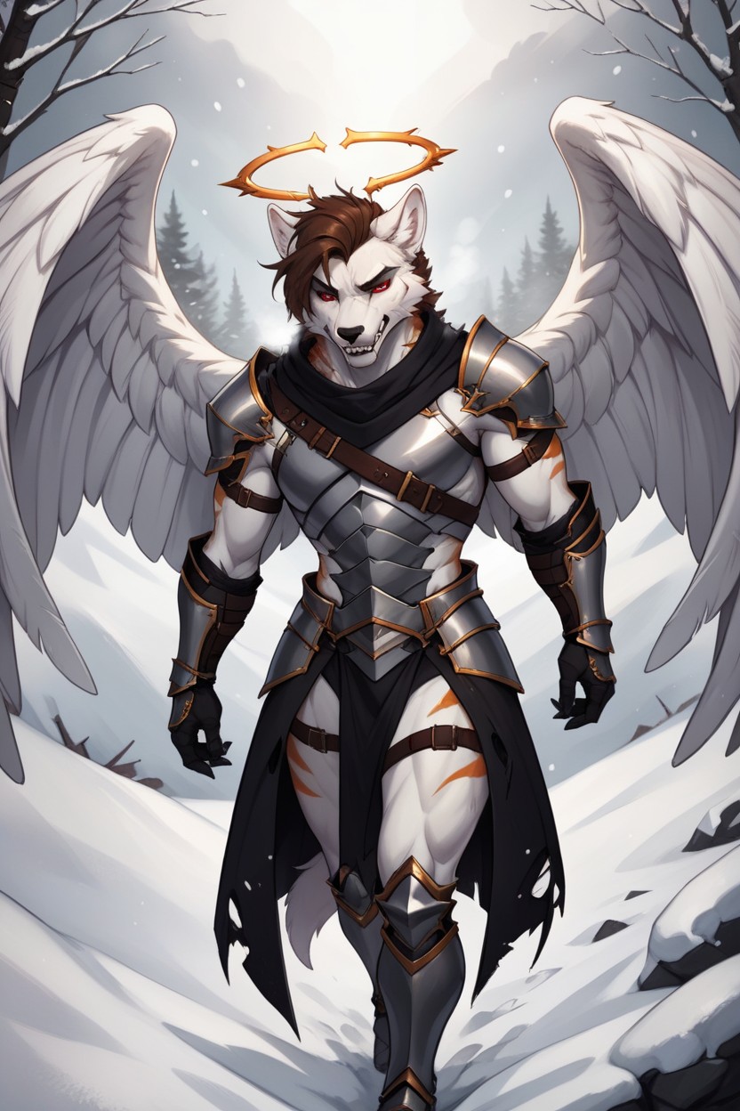 Athletic, Snow, Angel Wings Furry AI Porn