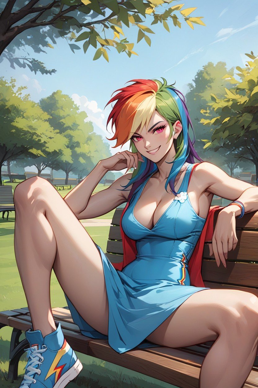 Rainbow Dash From Equestria Women, 미소 지으며 비웃다, Cropped Top헨타이 AI 포르노