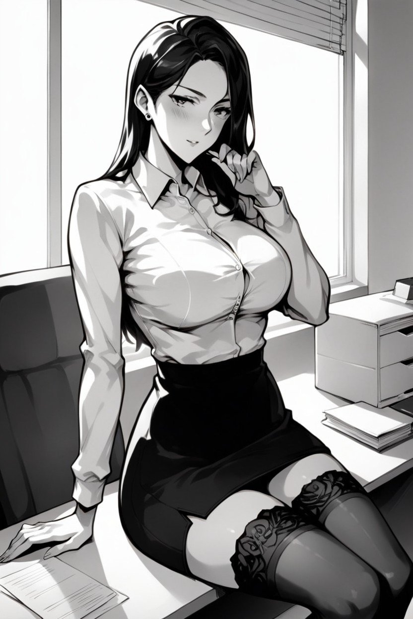 Office Lady, Sitting Down, MonochromePorno shemale IA