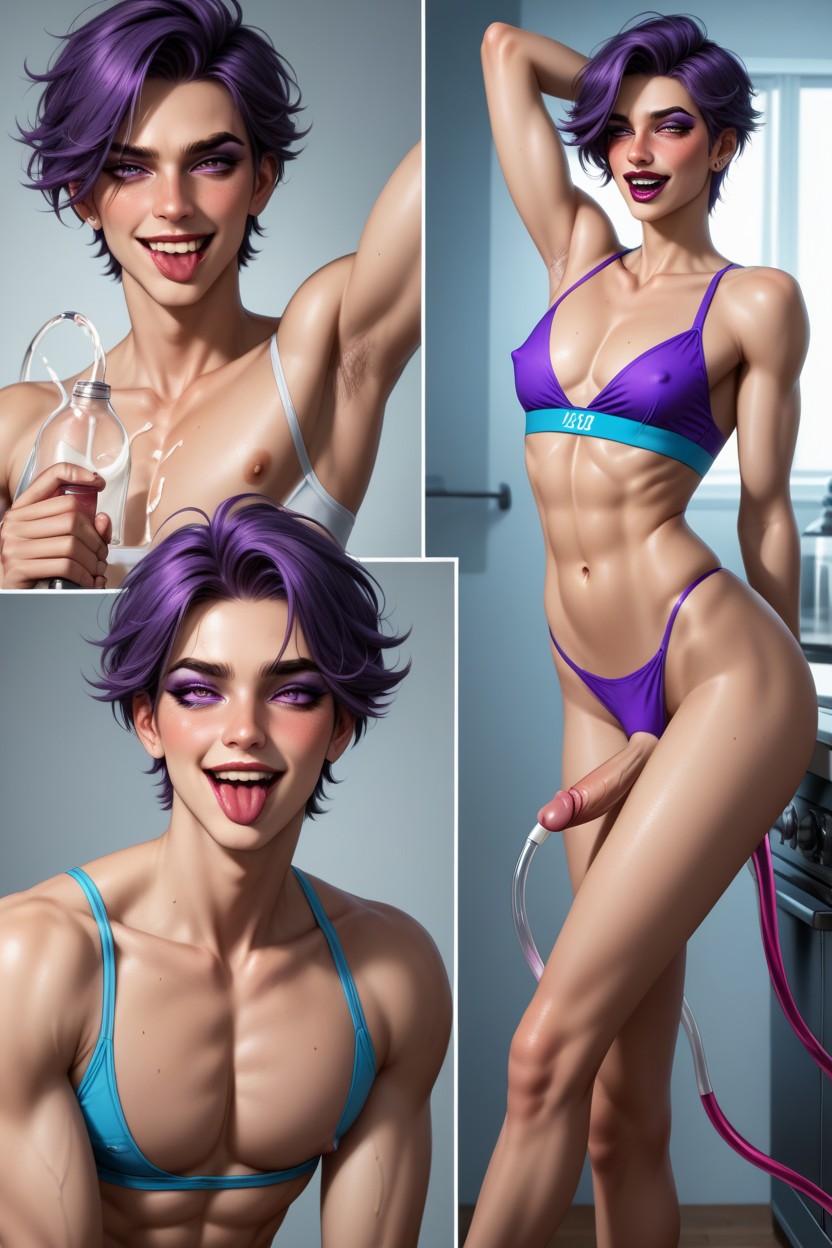 Purple Hair, Harem, Erect Penis AI Gay Porn