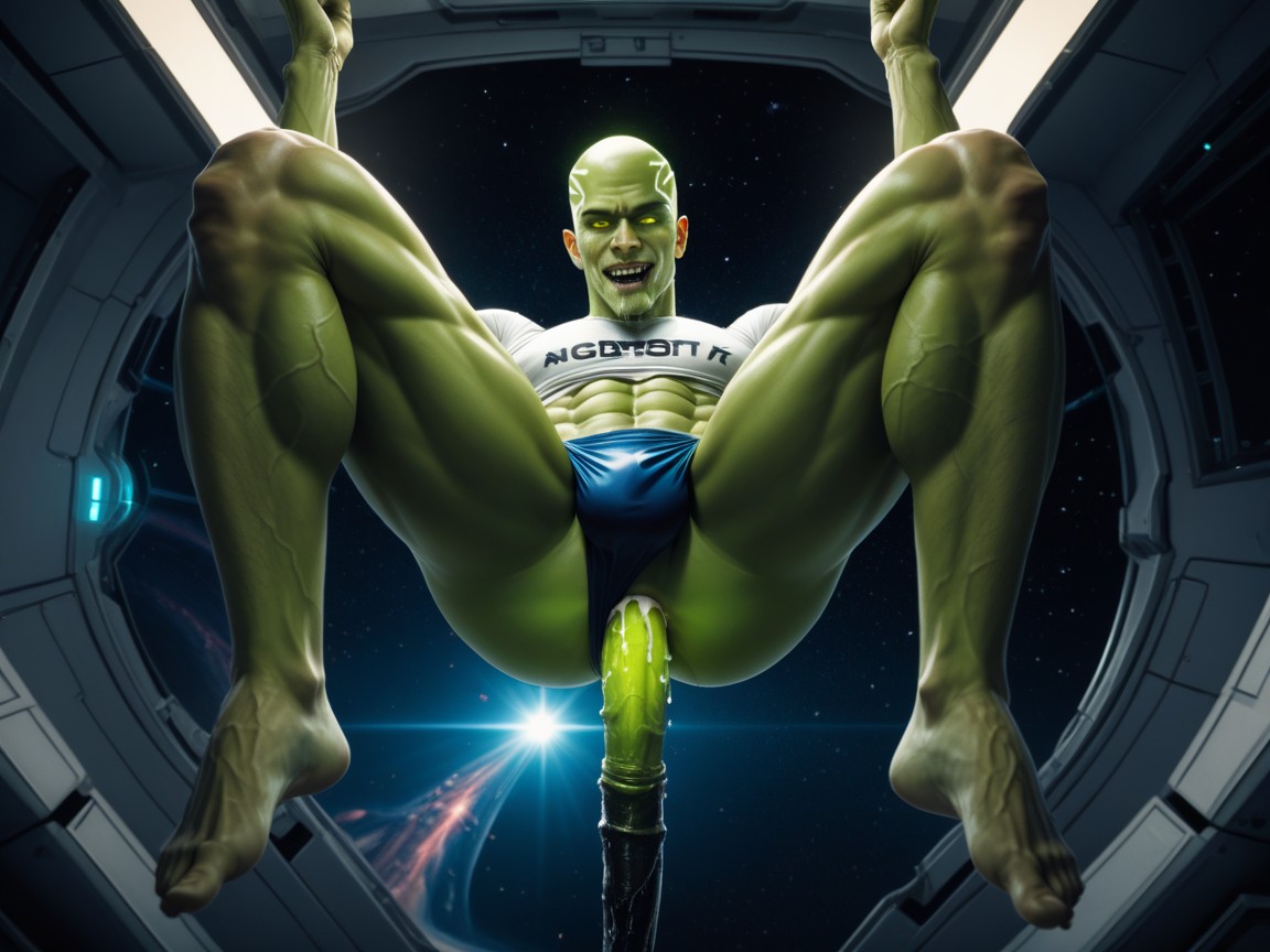 Green Glowing Eyes, Real Face, Full Body AI Gay Porn