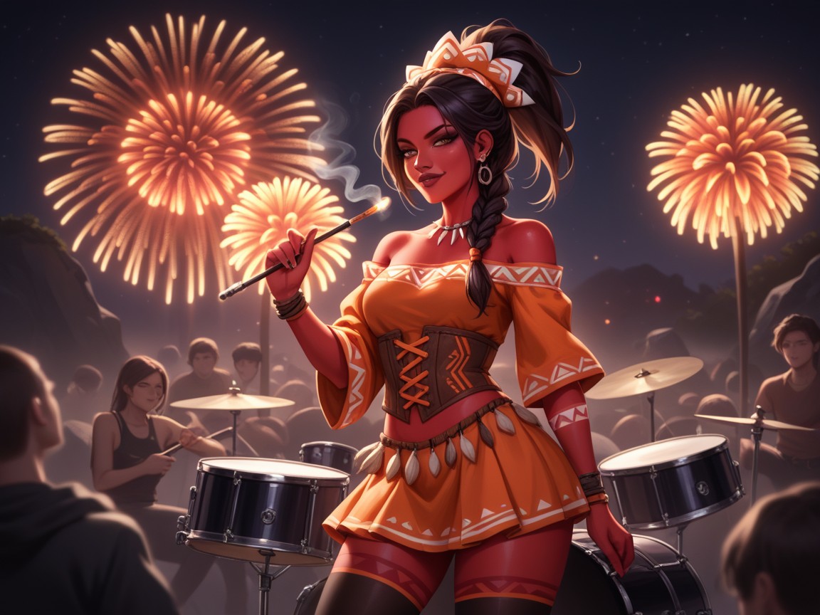 Neon Orange Lights In Background, Rounded Hips, Brown Lipstick Hentai AI Porn