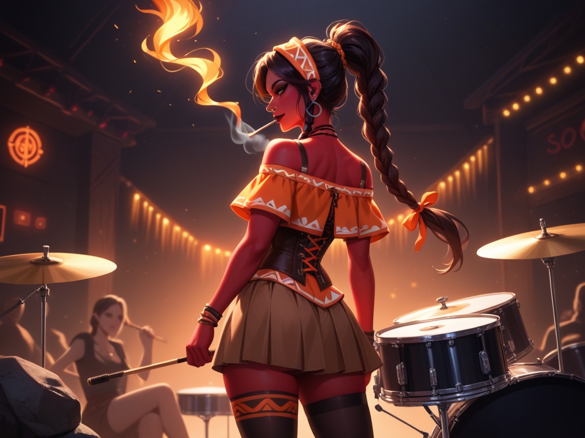 Side View, Drummer, Music Notes In Background Hentai AI Porn