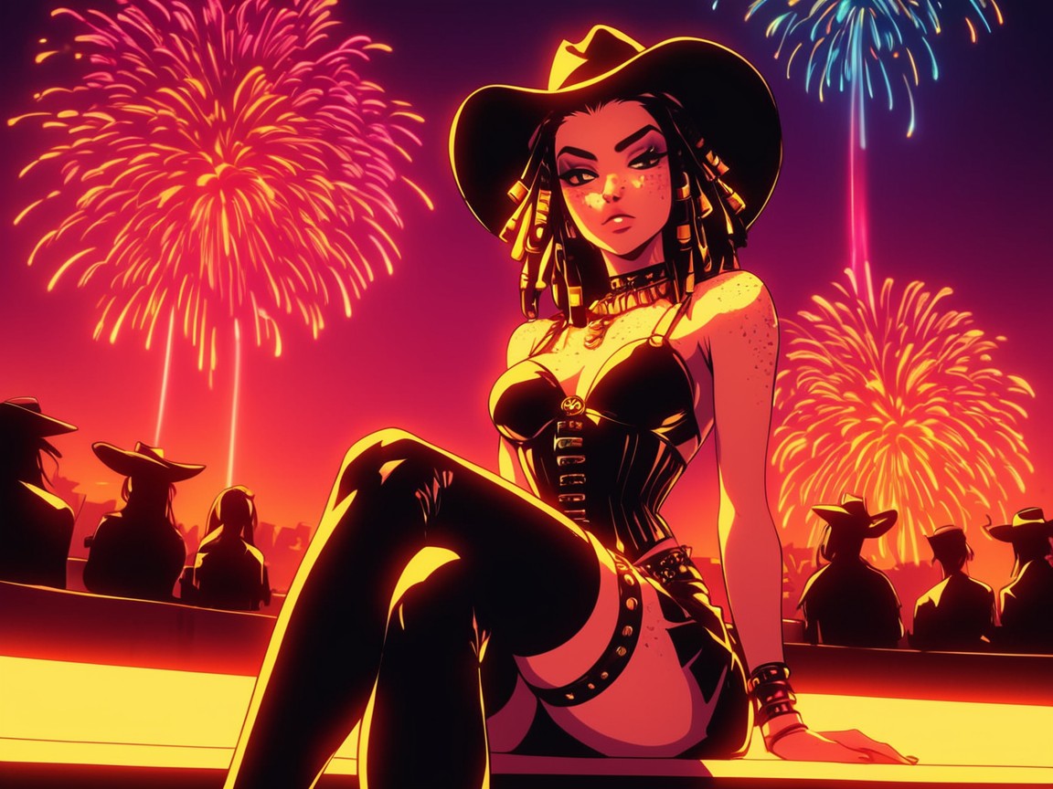 Medium Breasts, On Stage Desert Background, Gold Pyrotechnics AI Porn