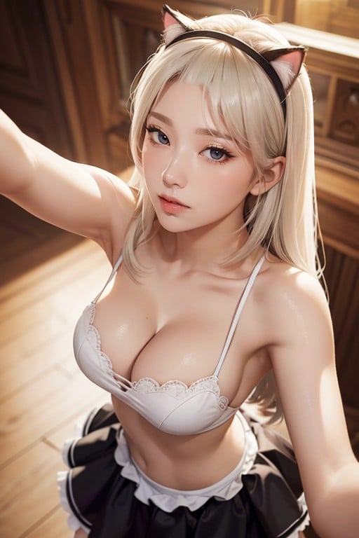 Cat Ears, White Hair, Top Down Furry AI Porn