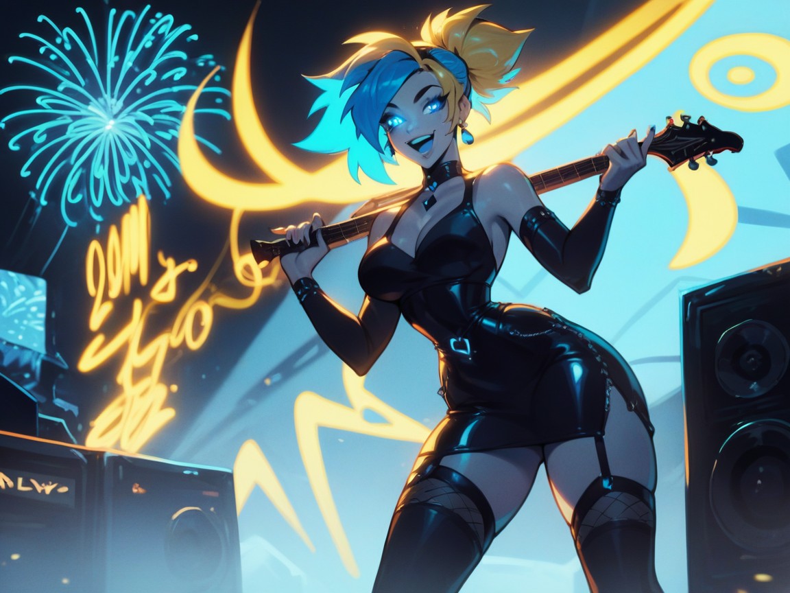 Blue Pyrotechnics, Matching Eyes, Electronic Music Hentai AI Porn