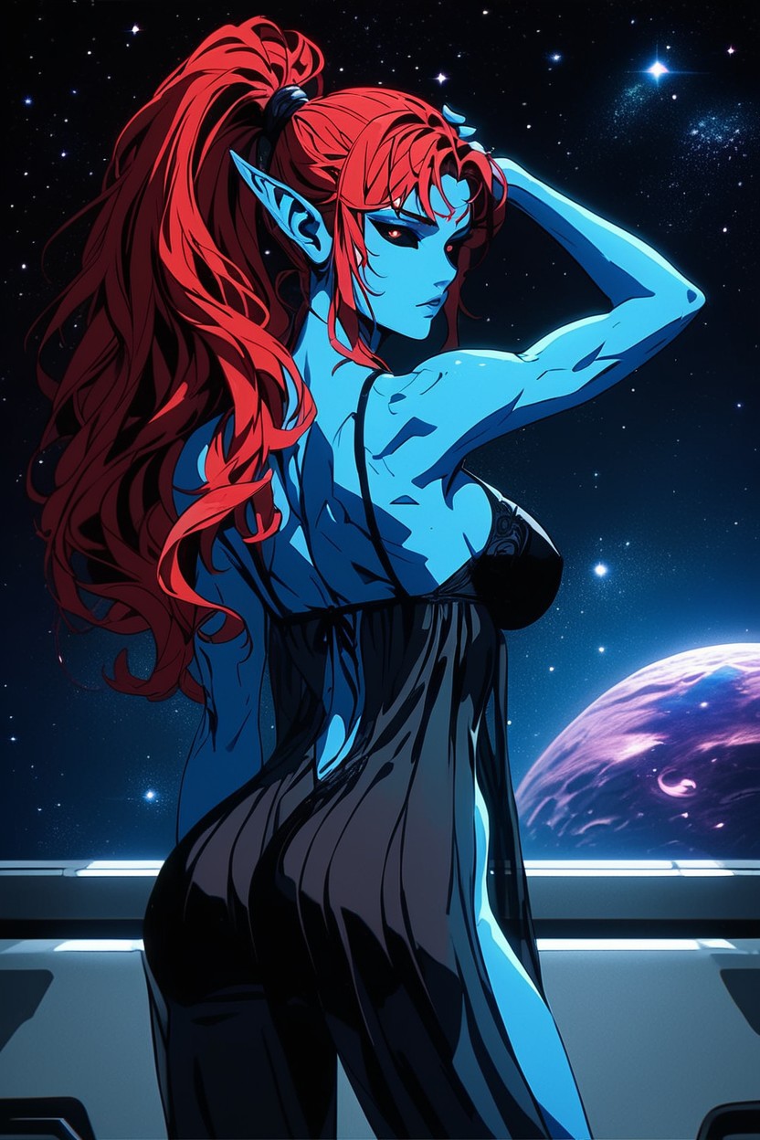 Burgandy Hair, Elf Woman, Rear View Hentai AI Porn
