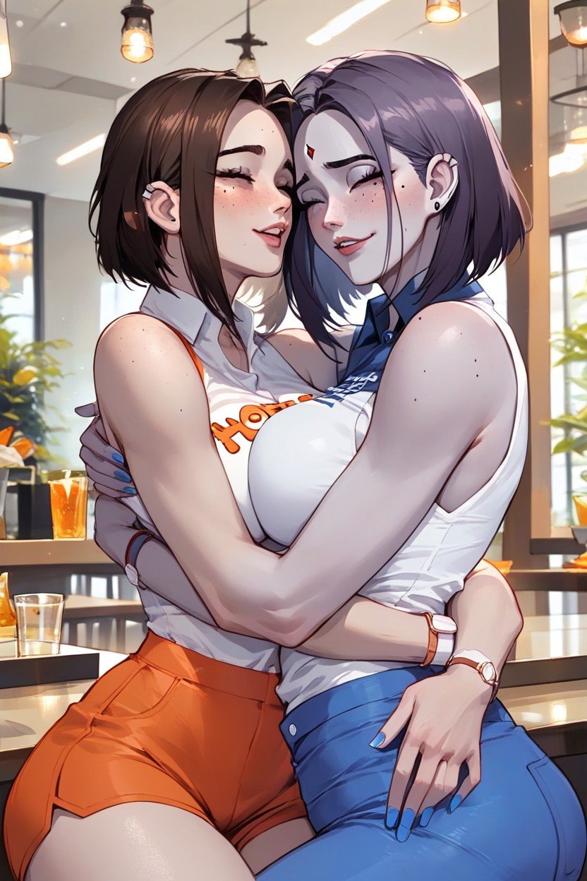 Hooters Women, Hugging, Raven퍼리 AI 포르노