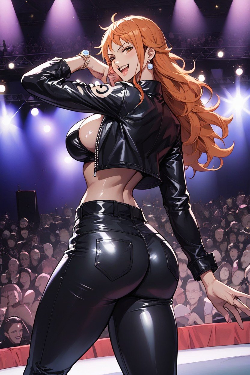 Black Leather Jacket, Oiled Skin, Black Latex PantsPorno IA Hentai