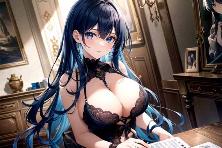 Bust Shot, Blue Hair, Blue Eyes Hentai AI Porn