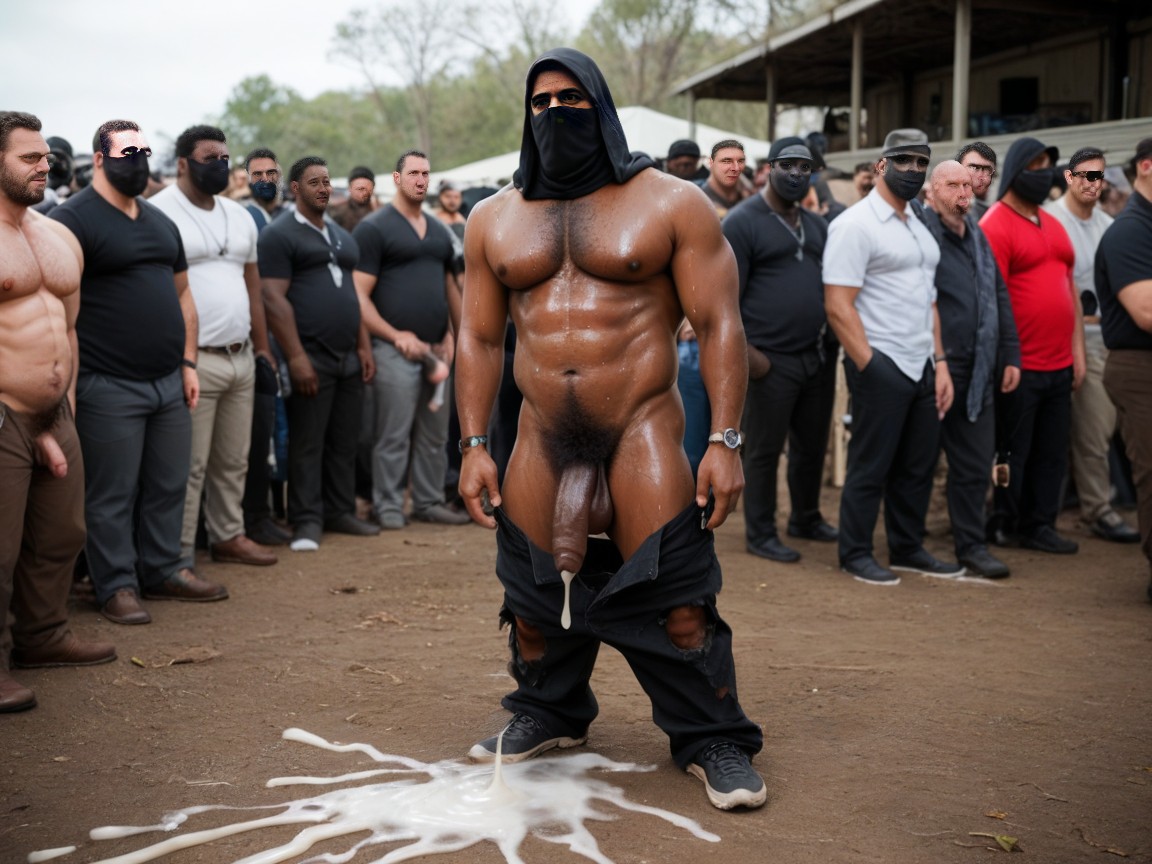 Pubic Hair, Hyper Sweaty, Puddles Of Cum On Pants AI Gay Porn