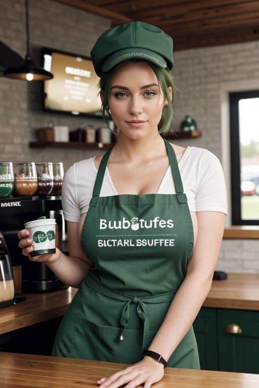 Green Hair, Hair Bun, Barista Furry AI Porn