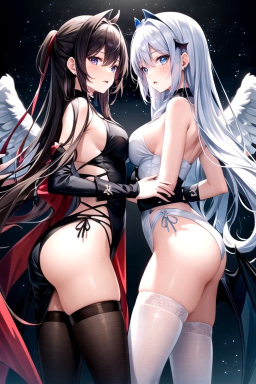 Two Women Wearing Uniform Together, Devil, Two Women Wearing Thigh High Socks Together人妖AI色情