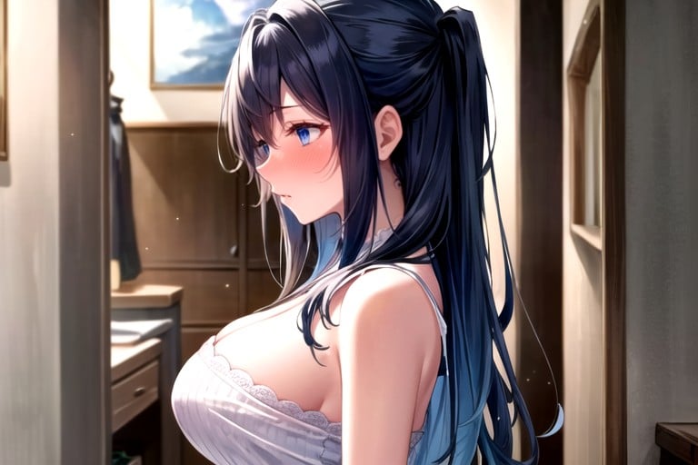 Embarrassed , Blue Hair, Bust Shot Hentai AI Porn